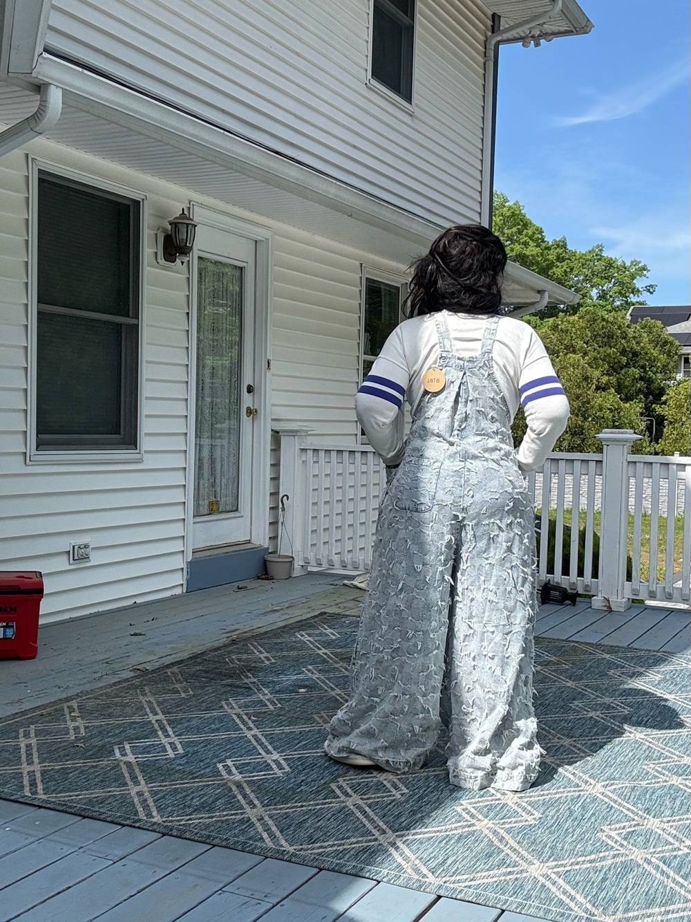 BiBi Light Wash Distressed Denim Wide-Leg Overalls fun vacation bbq weekender - Picture 4 of 6